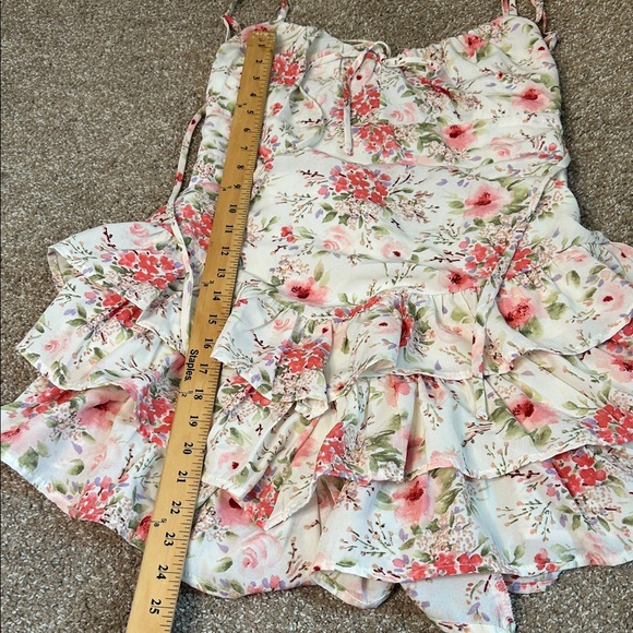 One Clothing Cream Floral Dress mini layered corset top lace back SZ M strappy - Picture 4 of 7